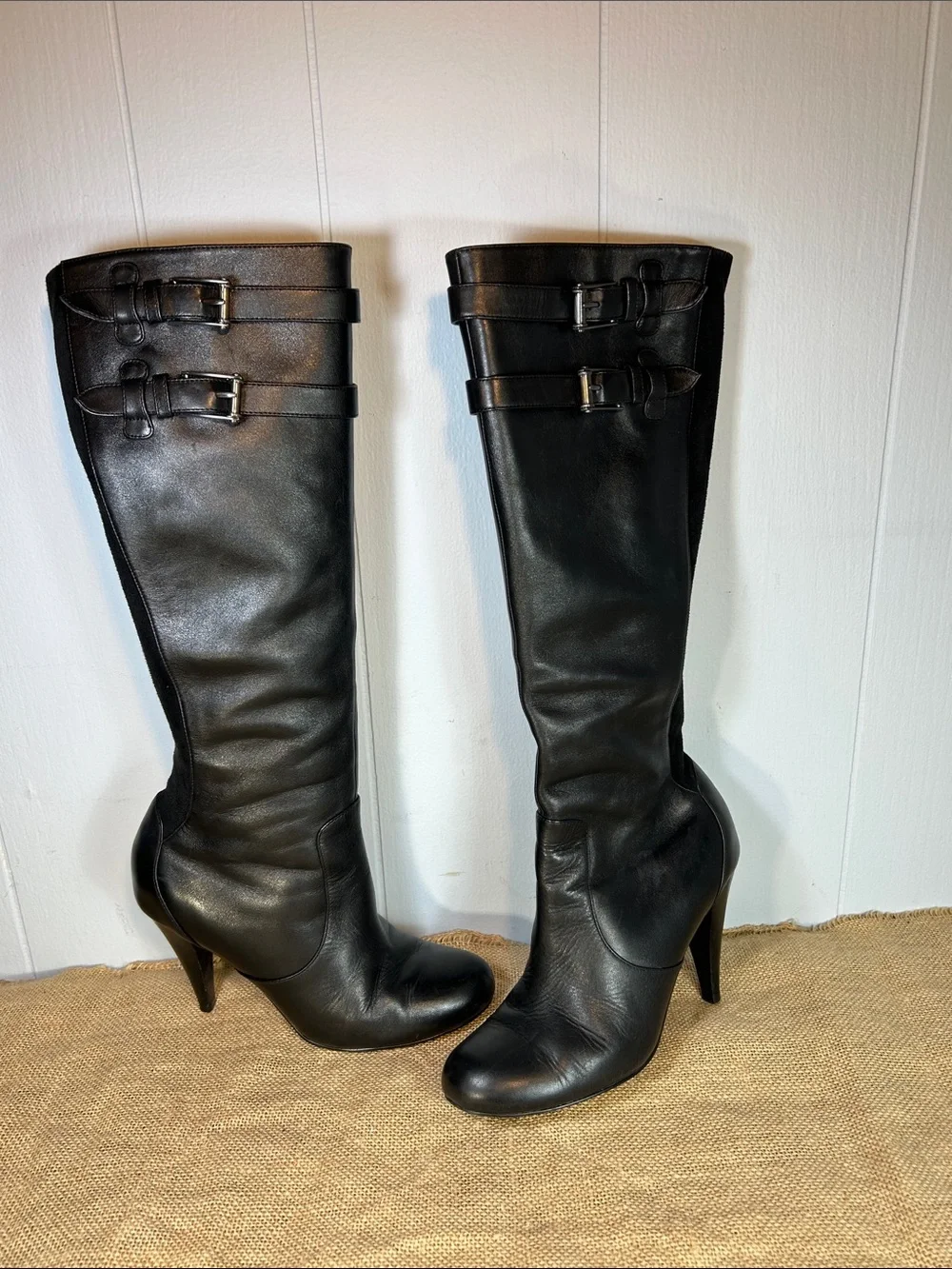 Cole Haan Nike Air Jalisa Tall Black Leather High Heel Boots